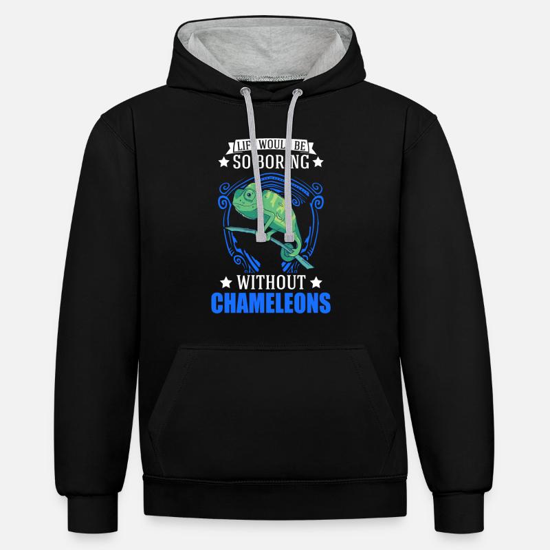 Caméléon Cadeau Caméléon - Sweat à capuche contrasté - noir/gris chiné