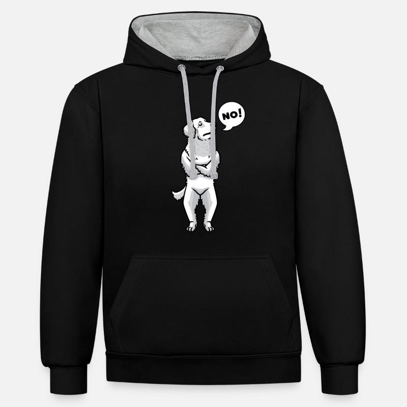Chien Kuvasz - Sweat à capuche contrasté - noir/gris chiné