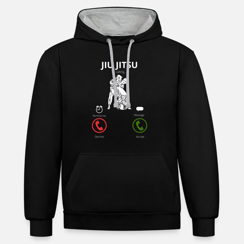 Jiujitsu m’appelle - Sweat à capuche contrasté - noir/gris chiné