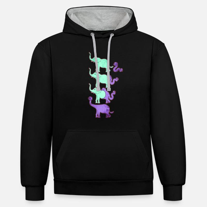 Drôle d’évolution des dinosaures - Sweat à capuche contrasté - noir/gris chiné