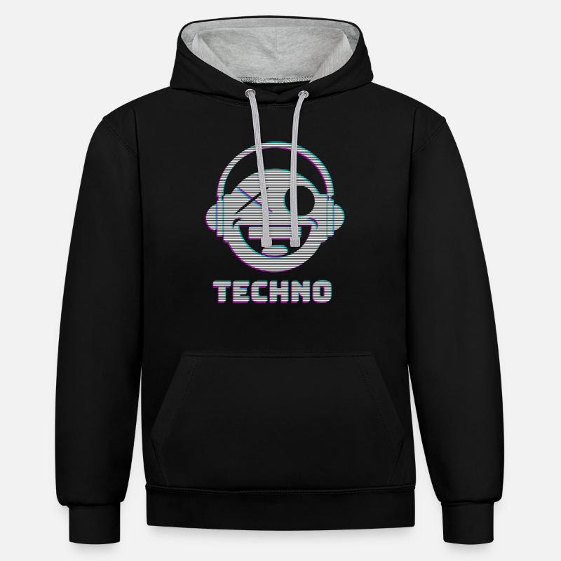 Techno - Sweat à capuche contrasté - noir/gris chiné