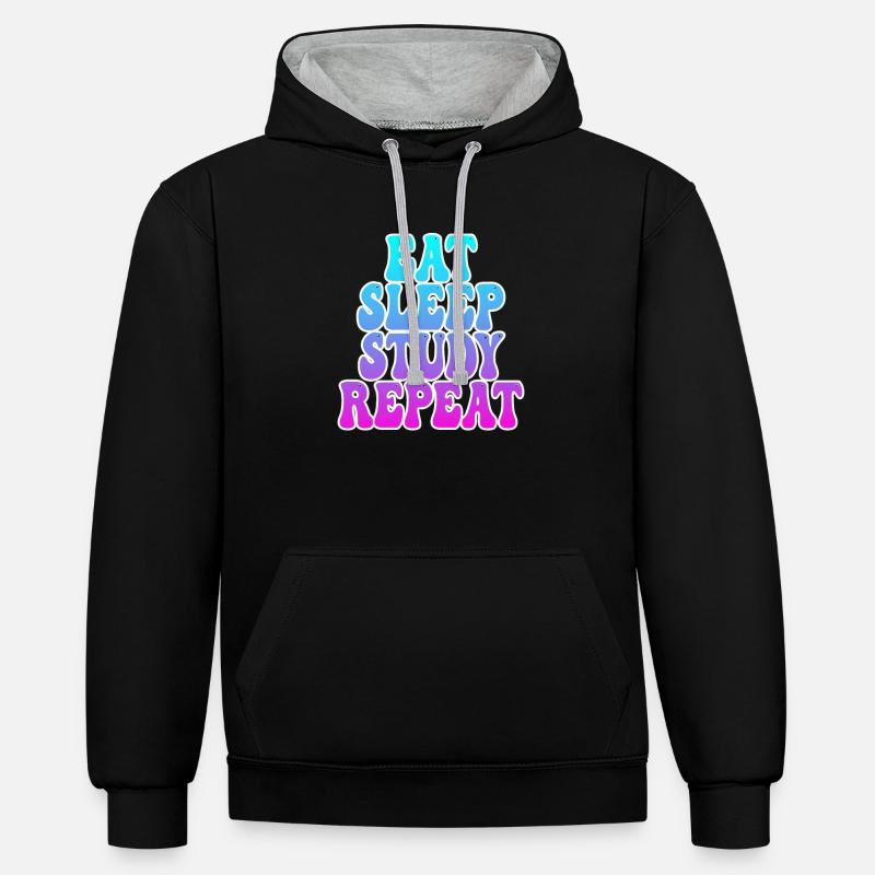 Manger dormir Étudier - Sweat à capuche contrasté - noir/gris chiné