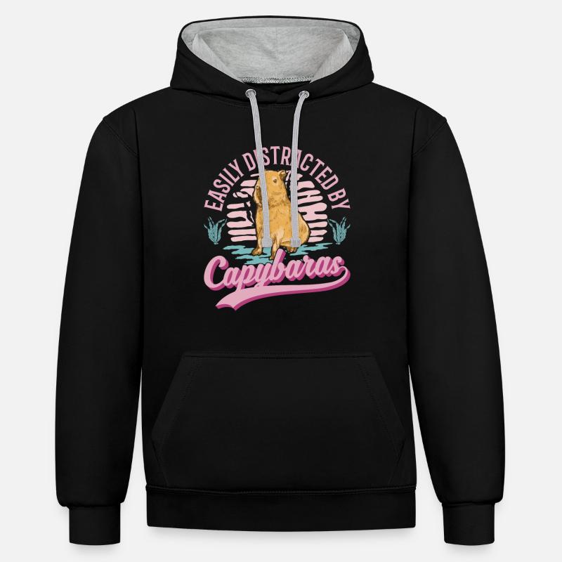 Facilement distrait par Capybaras - Sweat à capuche contrasté - noir/gris chiné