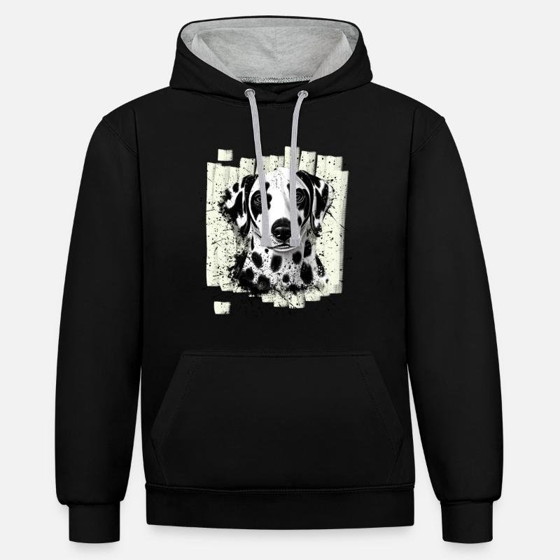 Chien dalmate - Sweat à capuche contrasté - noir/gris chiné