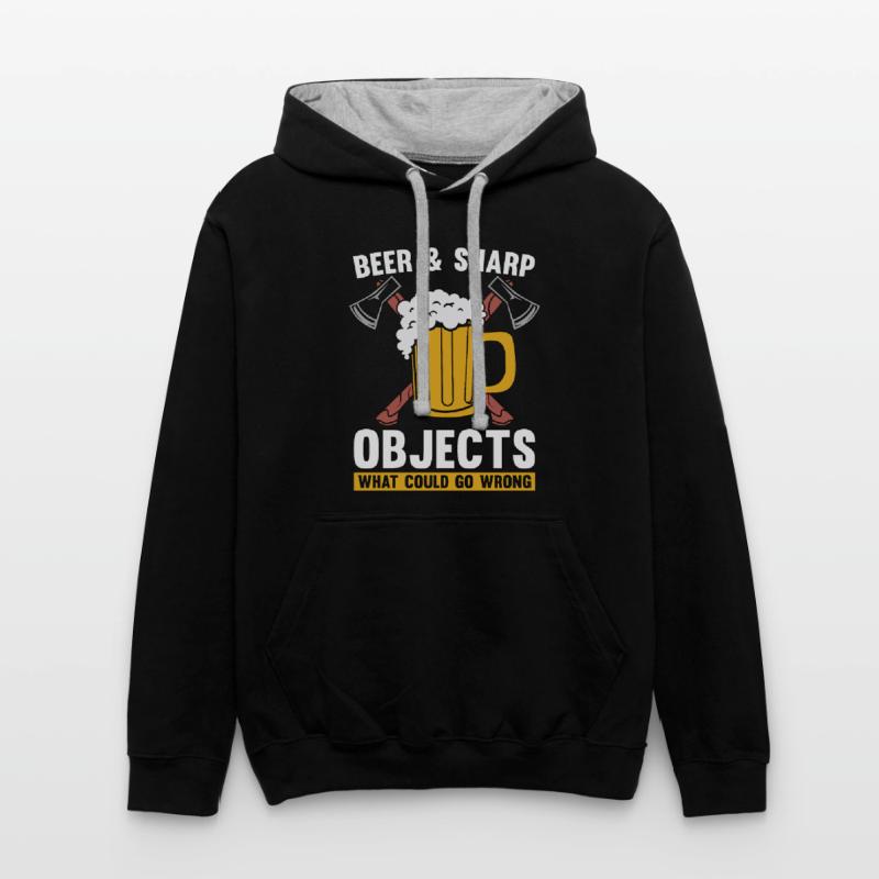 Axe Throwing Beer & Sharp Objects Hatchet Thrower Kontrast-Hoodie