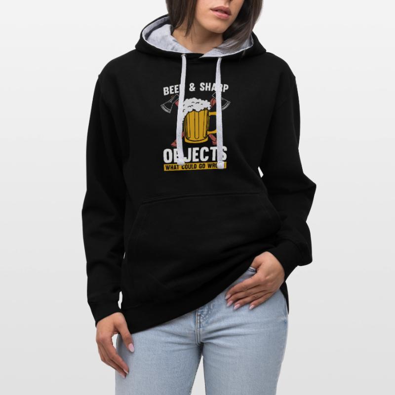 Axe Throwing Beer & Sharp Objects Hatchet Thrower Kontrast-Hoodie