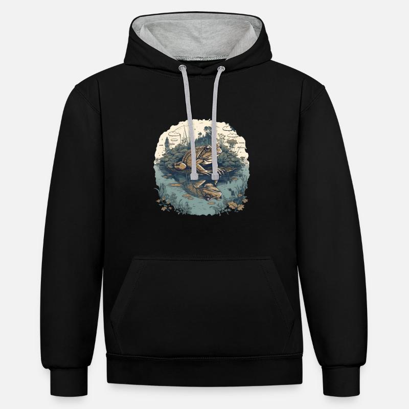 Crapaud à l’étang - Sweat à capuche contrasté - noir/gris chiné