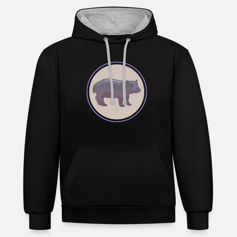 Hippopotame bébé | Hippopotames Hippos Cadeau - Sweat à capuche contrasté - noir/gris chiné