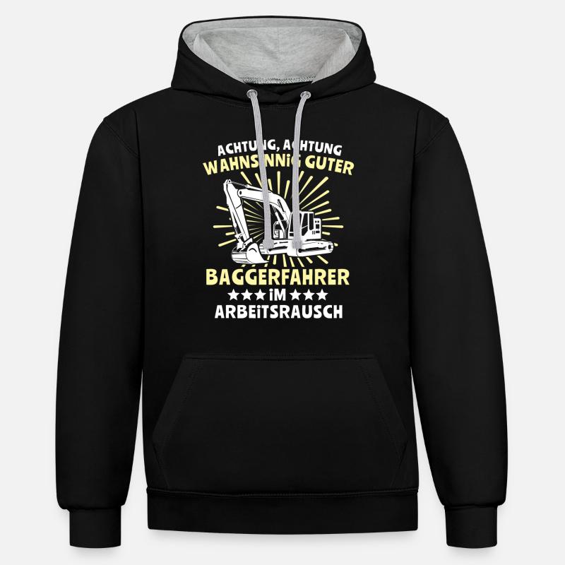 Baggerfuehrer Baggerfahrer - Kontrast-Hoodie - Schwarz/Grau meliert