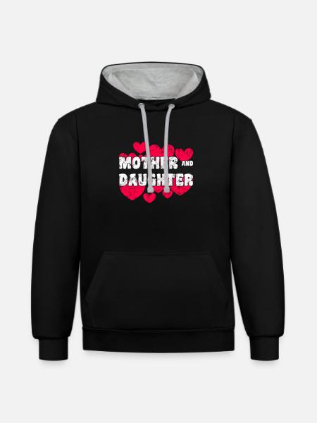Mutter und Tochter - Kontrast-Hoodie - Schwarz/Grau meliert