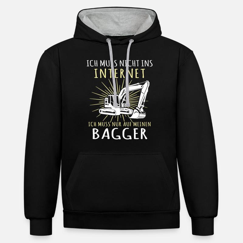 Baggerfahrer Bagger - Kontrast-Hoodie - Schwarz/Grau meliert