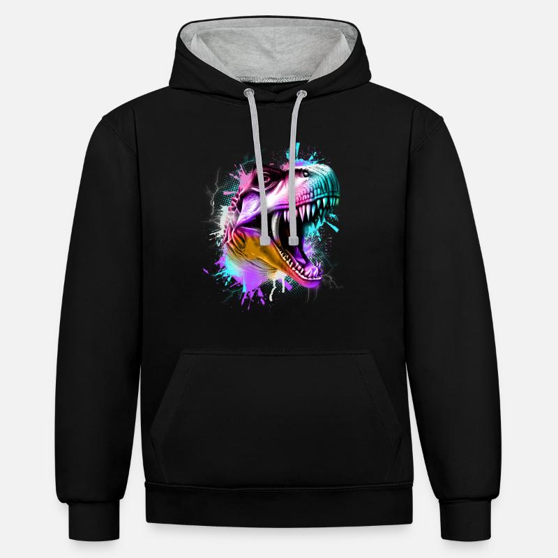 T Rex Bunt - Sweat à capuche contrasté - noir/gris chiné