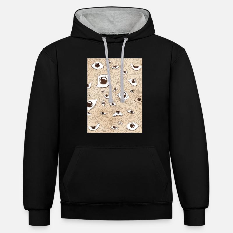 Motif d’yeux esthétique bizarre - Sweat à capuche contrasté - noir/gris chiné
