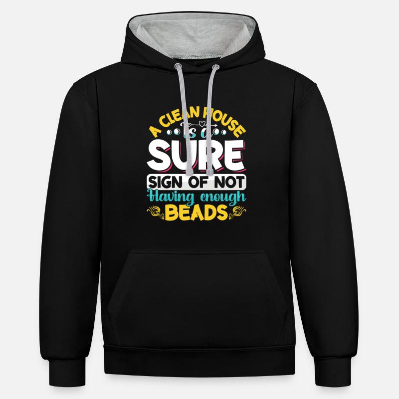 Dessins de perles pour bédader. - Sweat à capuche contrasté - noir/gris chiné