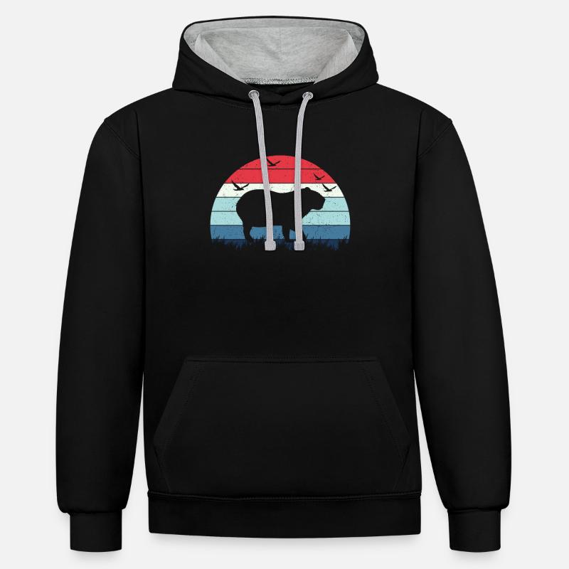 Rétro Capybara Silhoutte - Capybaras - Sweat à capuche contrasté - noir/gris chiné