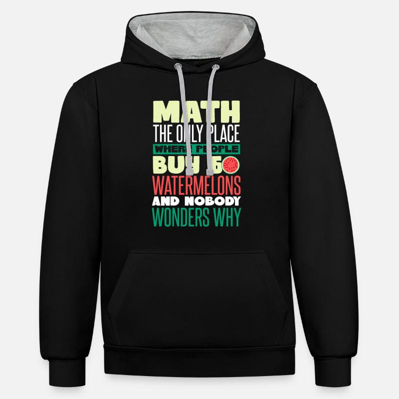 Math Pastèque drôle - Sweat à capuche contrasté - noir/gris chiné