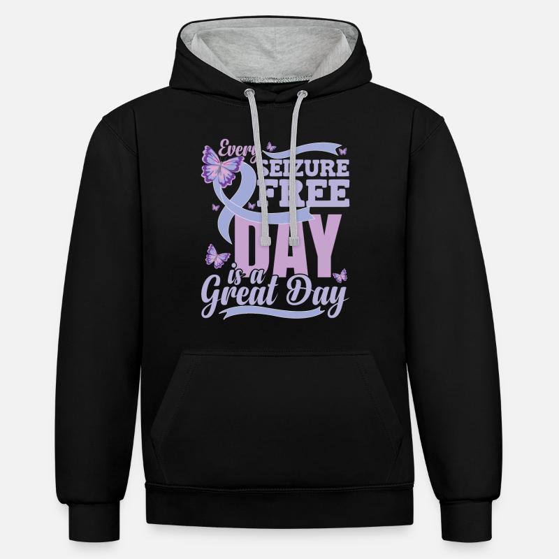 Citation de sensibilisation à l’épilepsie - Sweat à capuche contrasté - noir/gris chiné