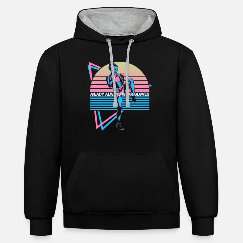 Muay Thai Kickboxing Rétro - Sweat à capuche contrasté - noir/gris chiné