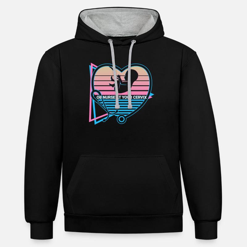Obgyn Rétro - Sweat à capuche contrasté - noir/gris chiné