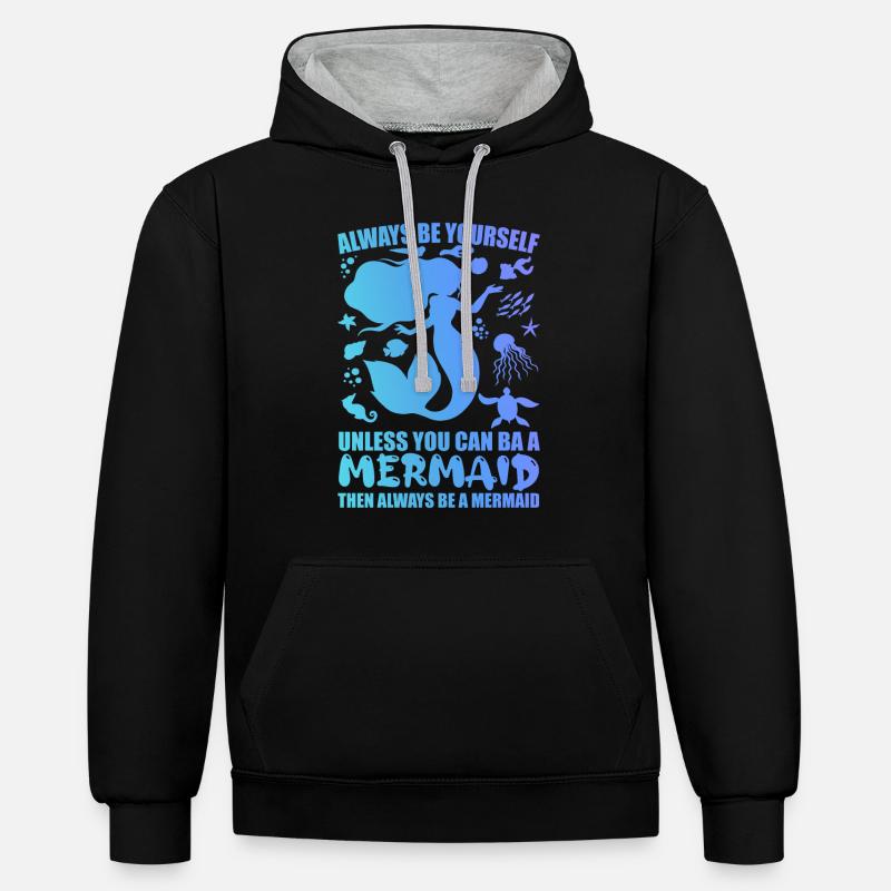Mermaid - Sirène - Mermaid squad - Sweat à capuche contrasté - noir/gris chiné