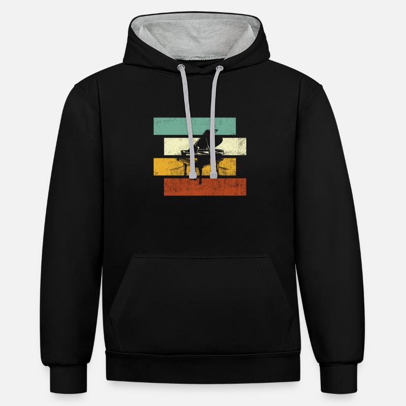 Piano Rétro - Sweat à capuche contrasté - noir/gris chiné