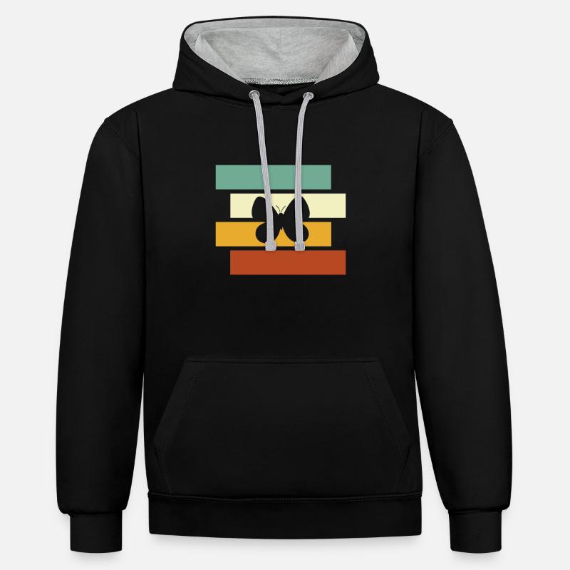 Papillon Rétro - Sweat à capuche contrasté - noir/gris chiné