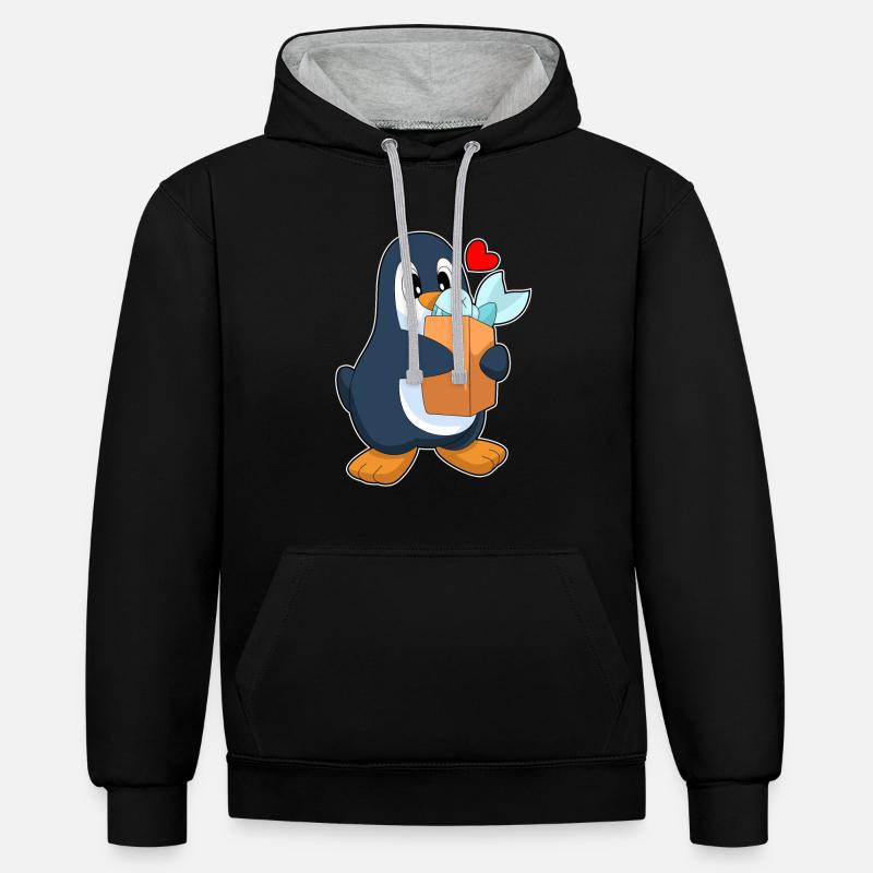 Poisson manchot - Sweat à capuche contrasté - noir/gris chiné