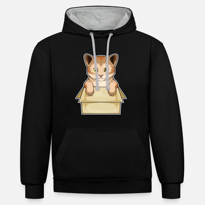Cat Box - Sweat à capuche contrasté - noir/gris chiné
