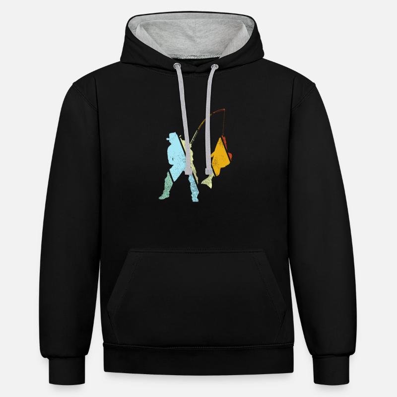 Pêche Rétro - Sweat à capuche contrasté - noir/gris chiné