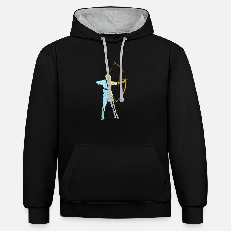 Tir à l’arc Rétro - Sweat à capuche contrasté - noir/gris chiné