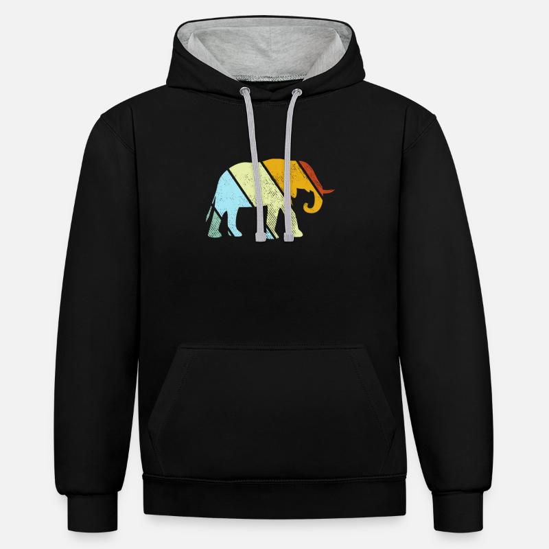Éléphant Rétro - Sweat à capuche contrasté - noir/gris chiné