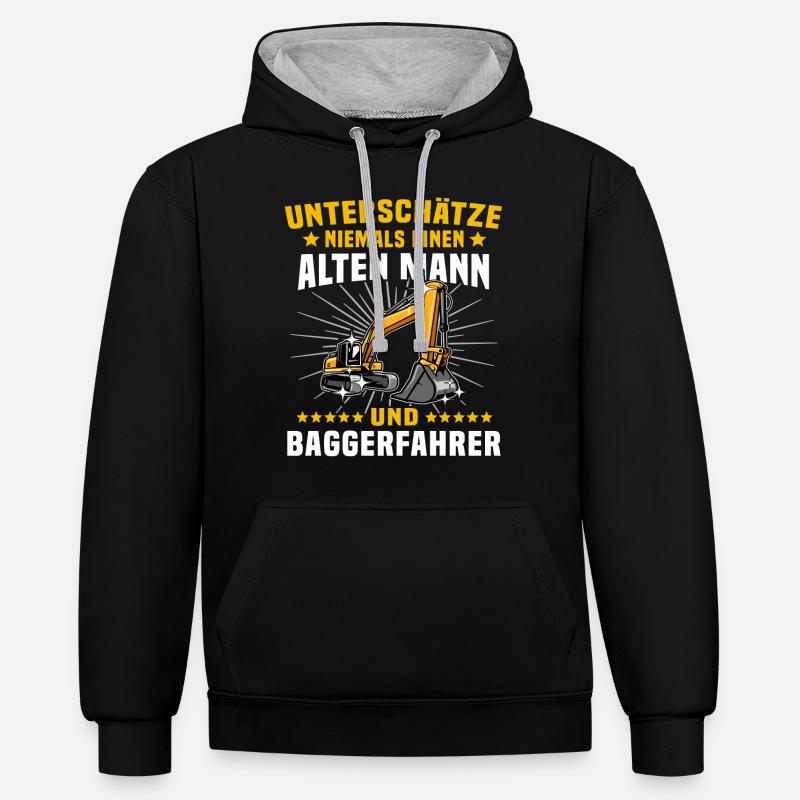 Bagger Baggerfahrer Baggern - Kontrast-Hoodie - Schwarz/Grau meliert