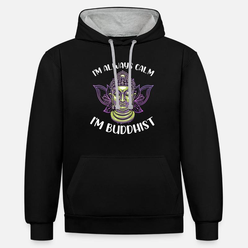 Bouddhisme Bouddha - Sweat à capuche contrasté - noir/gris chiné