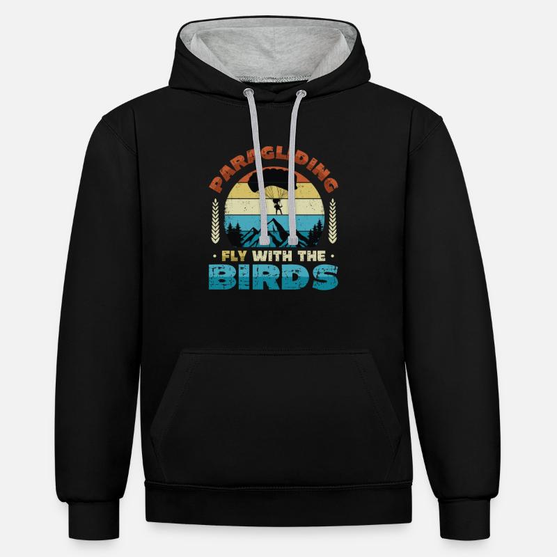 Parapente, volez avec les oiseaux - Sweat à capuche contrasté - noir/gris chiné
