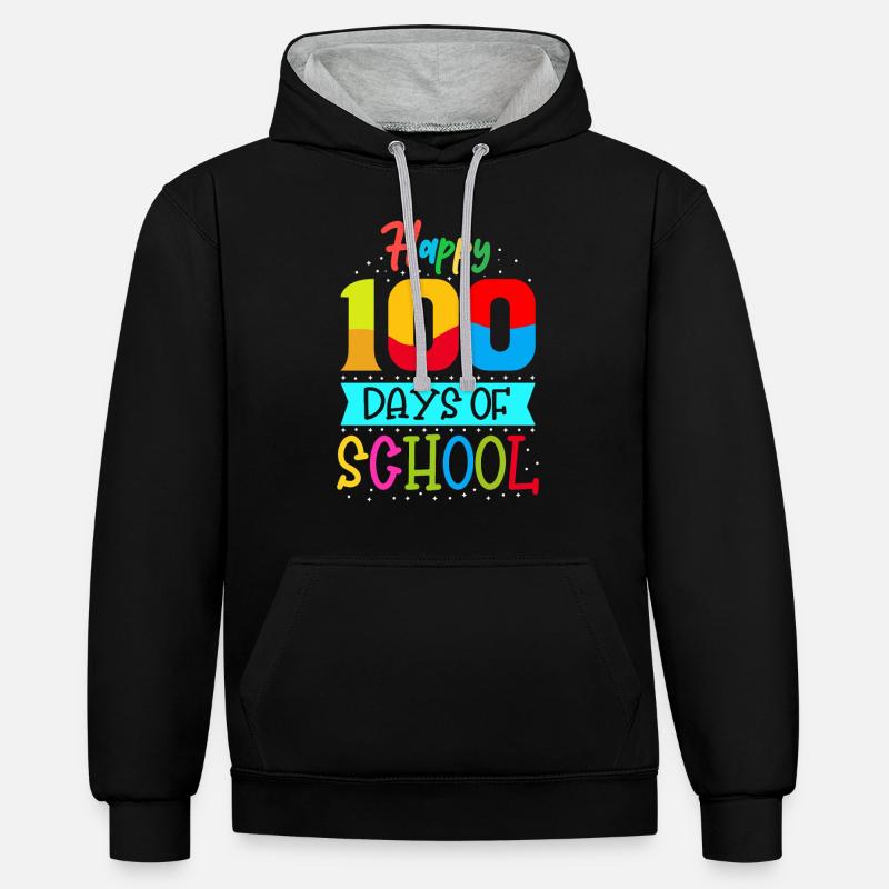 Joyeuses Cent Journées D’École - Sweat à capuche contrasté - noir/gris chiné