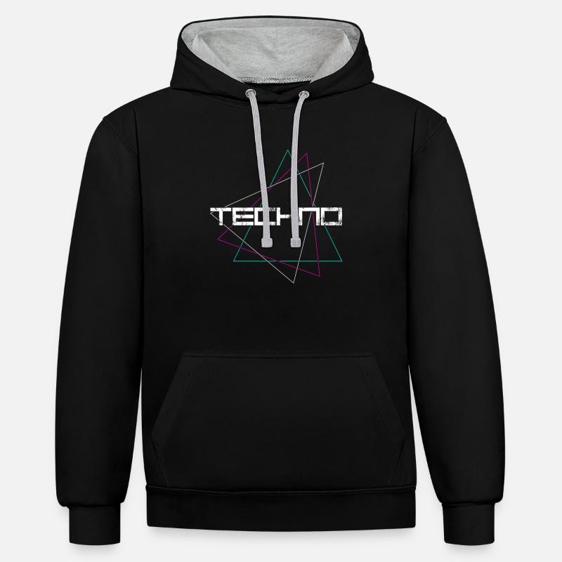 Techno - Sweat à capuche contrasté - noir/gris chiné