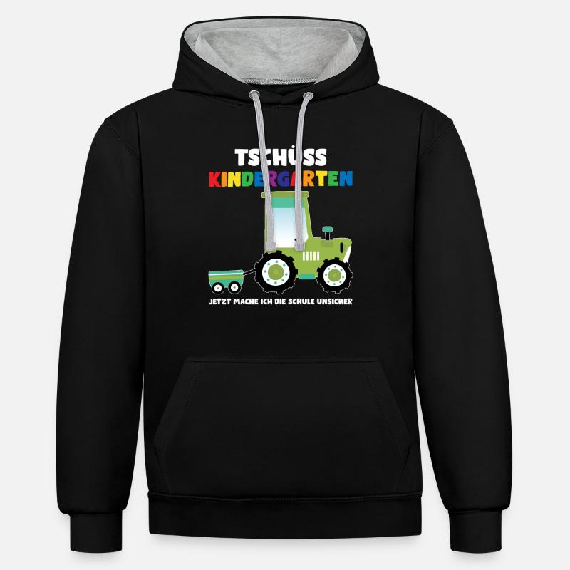 Schulkind Traktor Schulbeginn Geschenk - Kontrast-Hoodie - Schwarz/Grau meliert