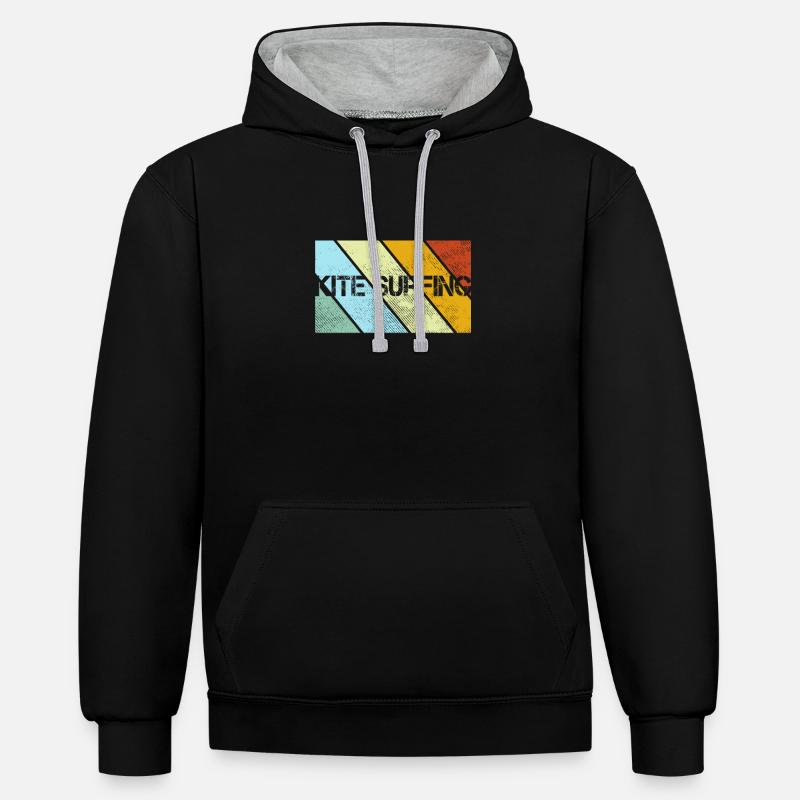 Kite surf Rétro - Sweat à capuche contrasté - noir/gris chiné