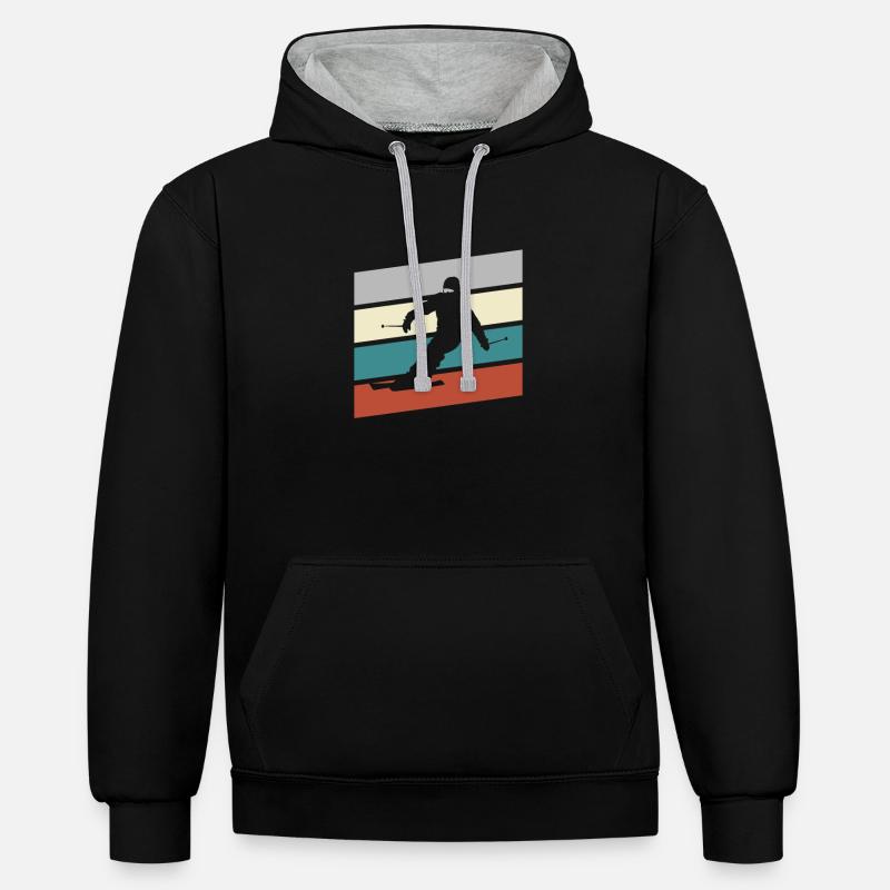 Ski Rétro - Sweat à capuche contrasté - noir/gris chiné