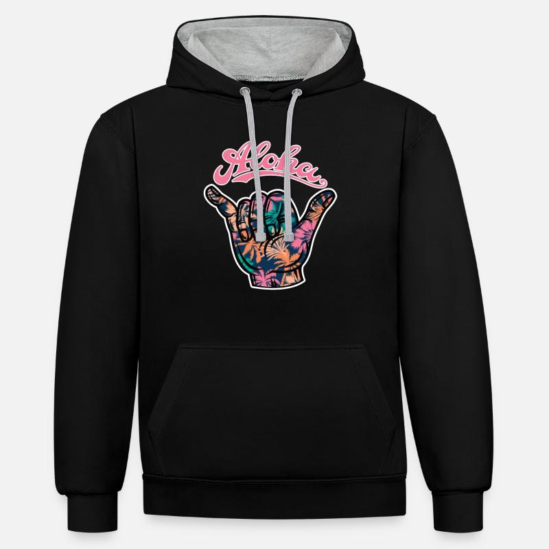 2 Aloha Shaka - Sweat à capuche contrasté - noir/gris chiné