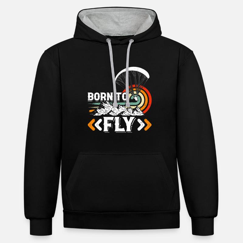 Né pour voler en parapente - Sweat à capuche contrasté - noir/gris chiné
