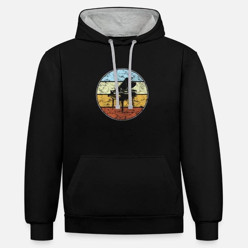 Piano Rétro - Sweat à capuche contrasté - noir/gris chiné