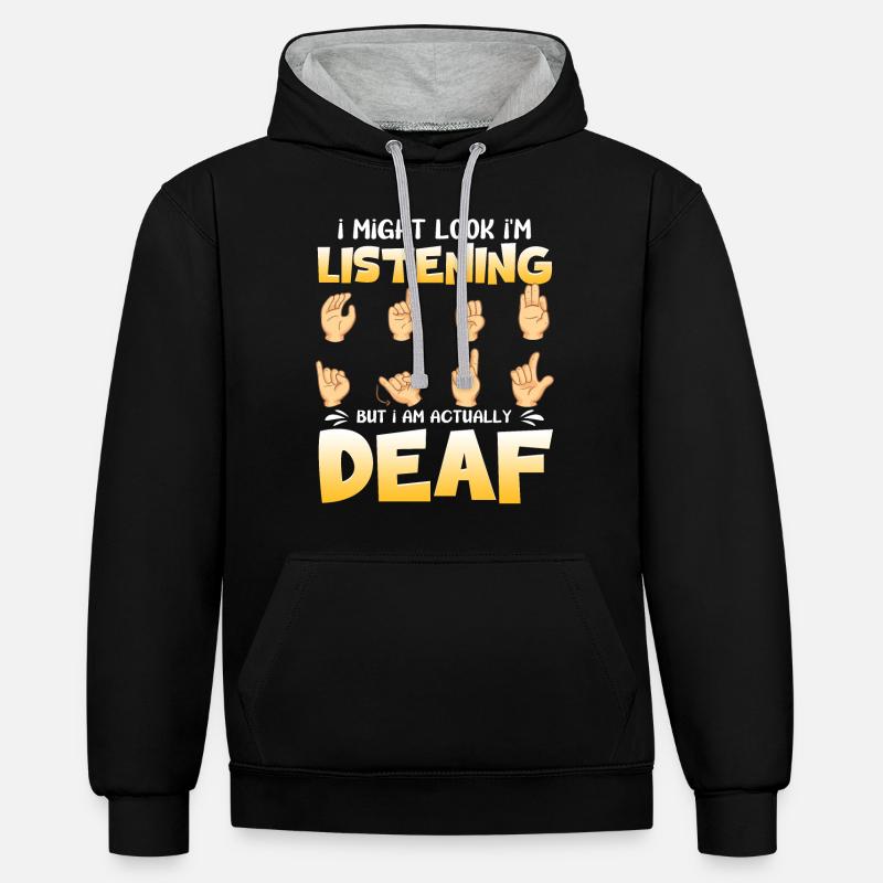 Fierté sourde ASL - Sweat à capuche contrasté - noir/gris chiné