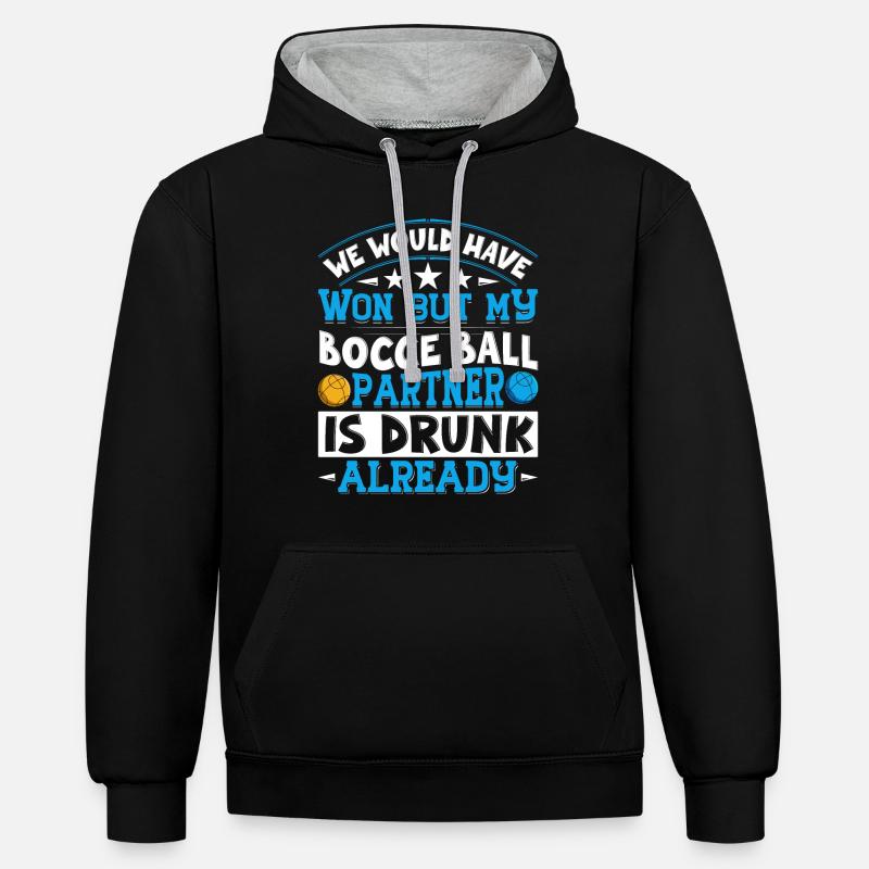 Jeu de pétanque amusant - Sweat à capuche contrasté - noir/gris chiné