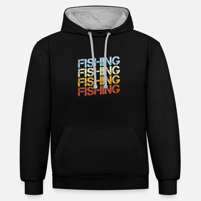 Pêche Rétro - Sweat à capuche contrasté - noir/gris chiné