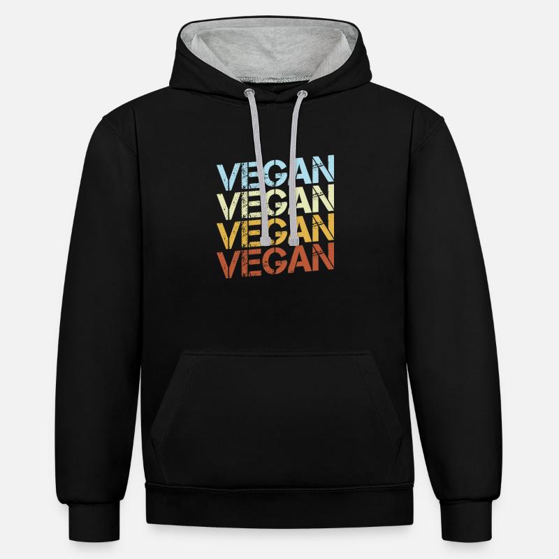 Rétro végétalien - Sweat à capuche contrasté - noir/gris chiné