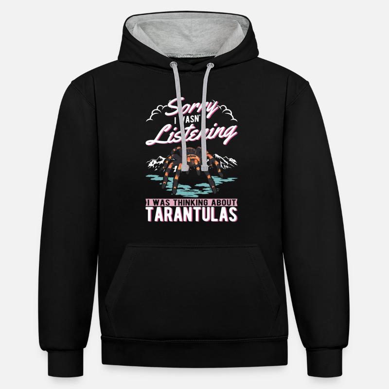 Tarentule Cadeau Araignée Tarentule - Sweat à capuche contrasté - noir/gris chiné