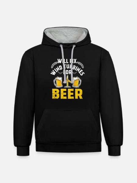 Windkraftanlagentechniker Windmühle Erneuerbare - Kontrast-Hoodie - Schwarz/Grau meliert