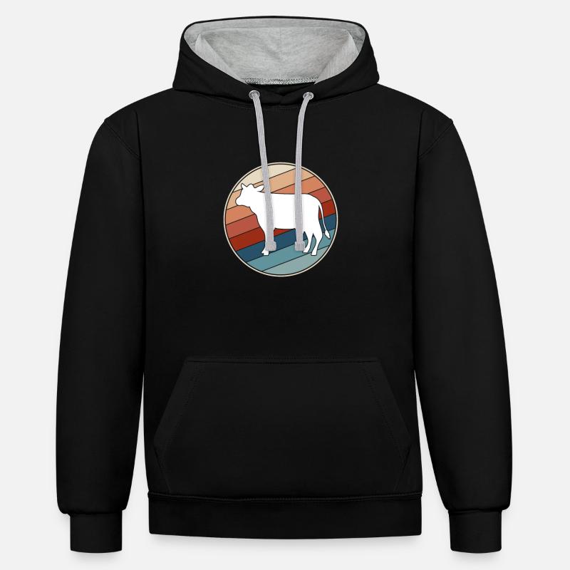 Vache Rétro - Sweat à capuche contrasté - noir/gris chiné