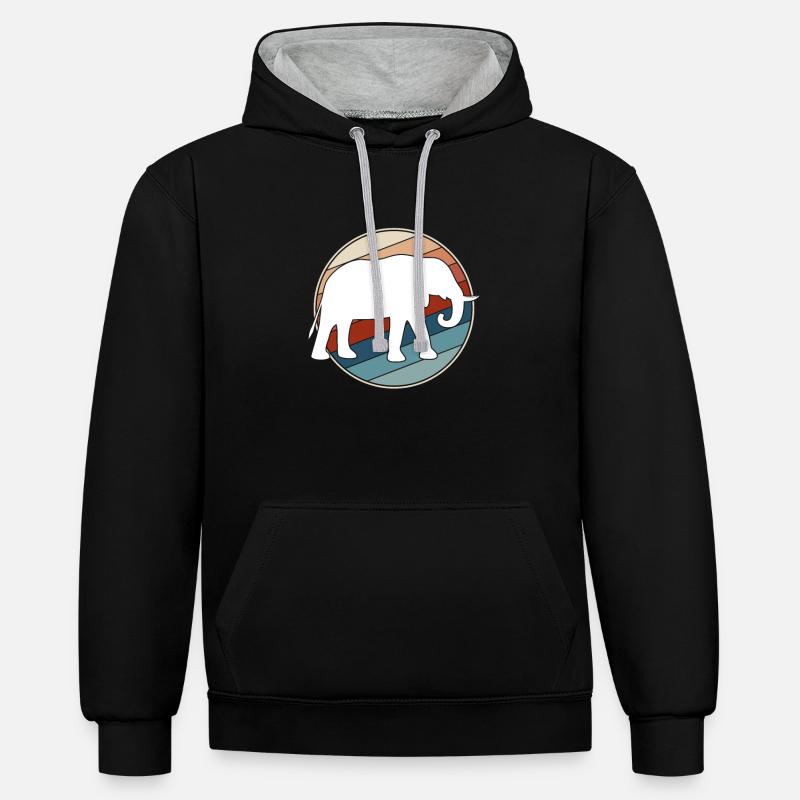 Éléphant rétro - Sweat à capuche contrasté - noir/gris chiné